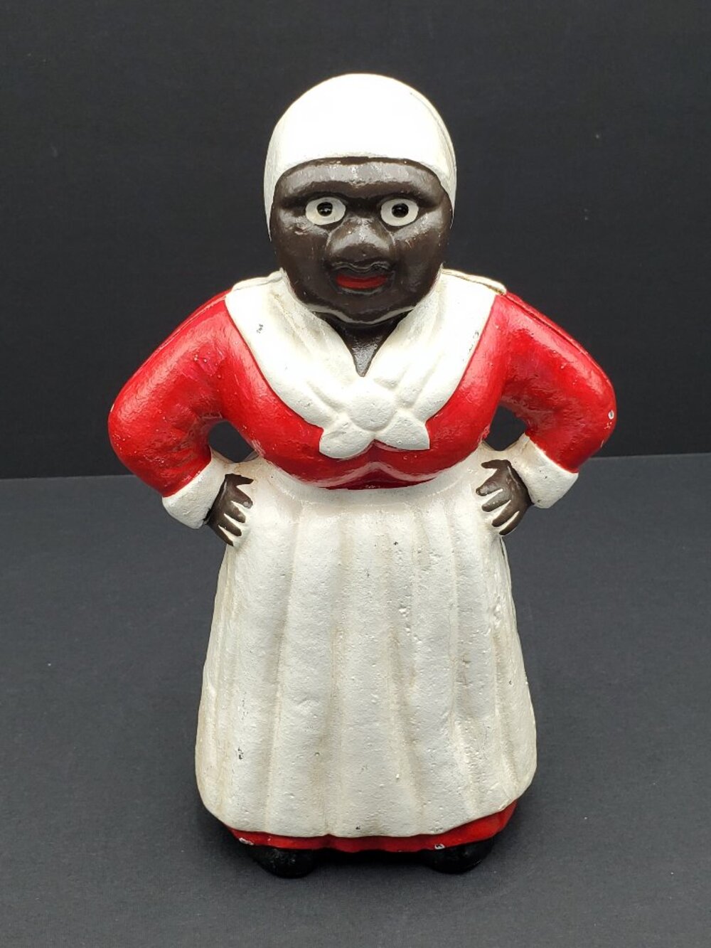 African American Woman 8" Cast Iron Coin Bank Americana Metal Maid Figure